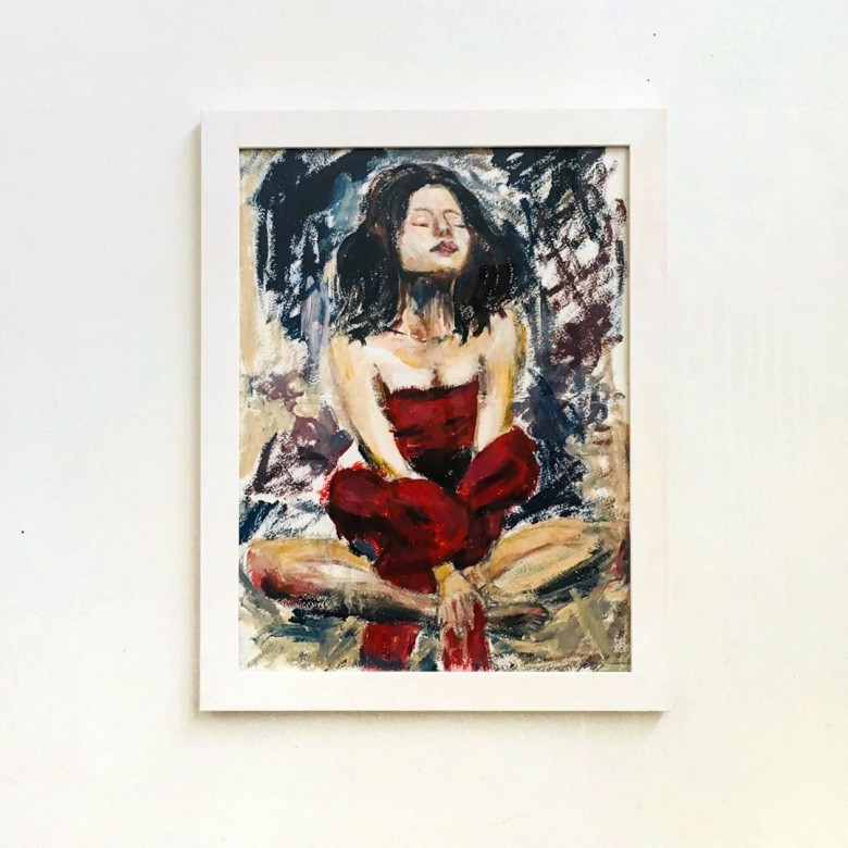 Эскиз в рамке к картине &laquo;Дама в красном&raquo; (июнь 2019)